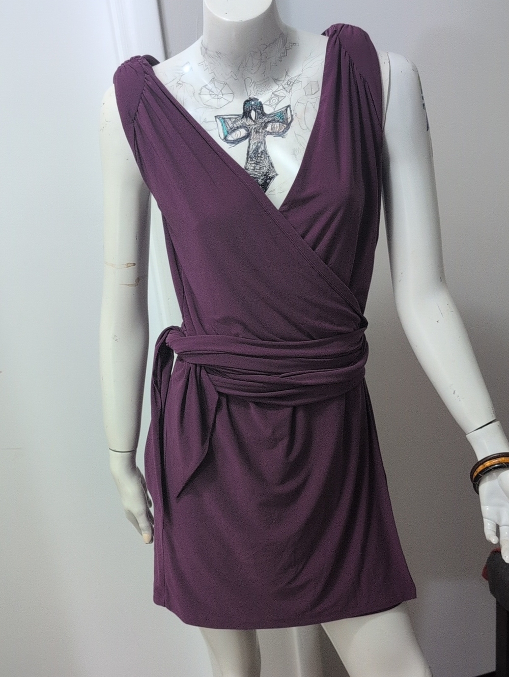 Halston Heritage Plum Wrap Mini Dress with Waist Sash